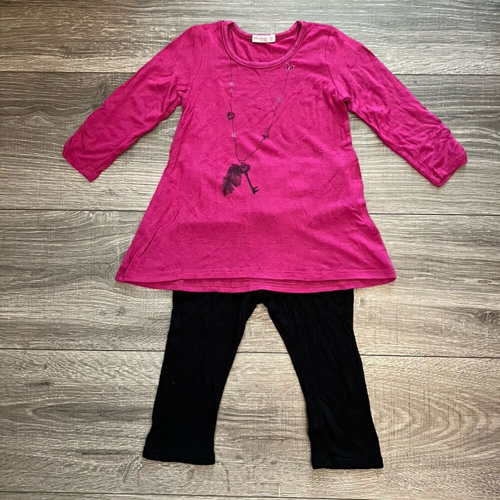 Ella Moss Shirt Pant Set Baby Girls 12 18M Magenta Pink Swing Top Black Legging